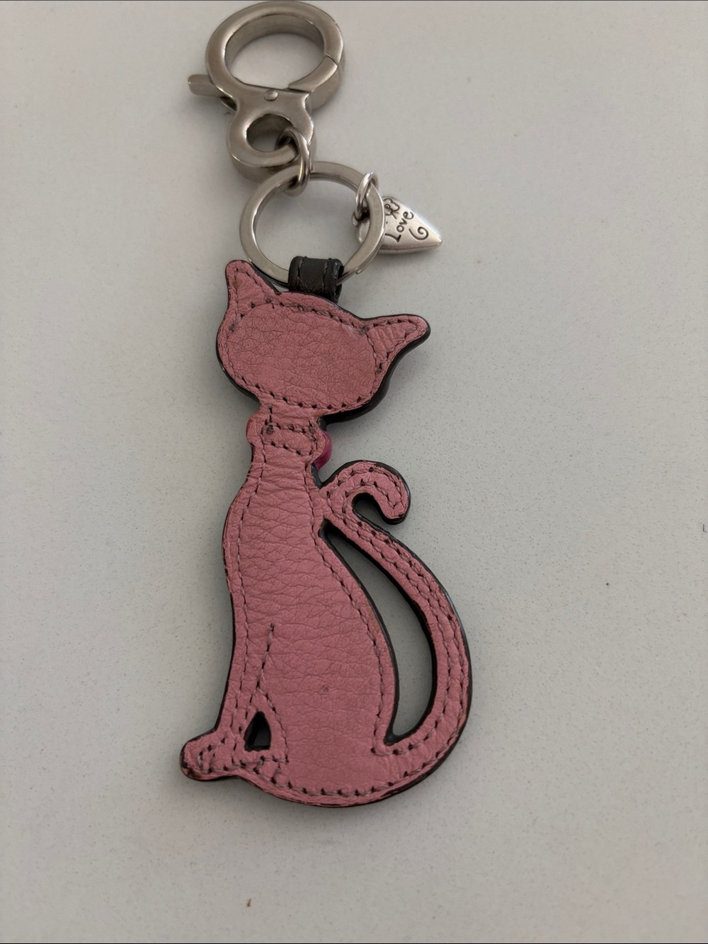 Brighton "Cleo" Grey Leather Cat Bag Charm & Key Fob - EUC Retail $50 - Picture 2 of 6